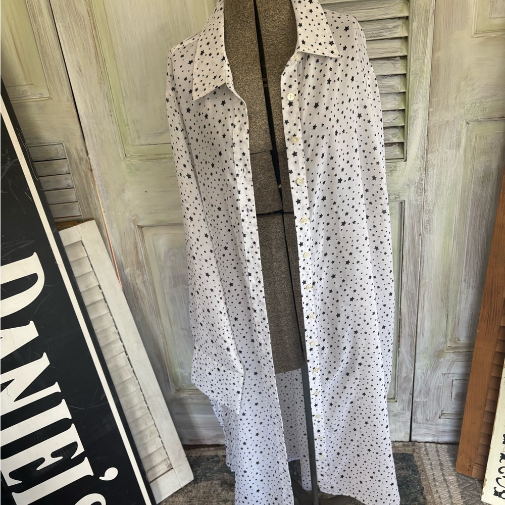 Ashley Stewart White Shirt with Black Star Print